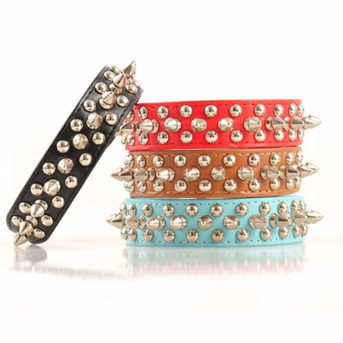Spiked Studded Leather Dog Collar Rivets Pet Small Large Cat Pit Bull